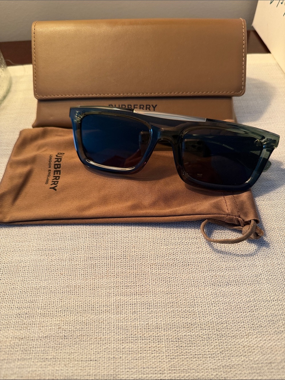 Burberry Translucent Green Rectangular Sunglasses with Dark Lenses